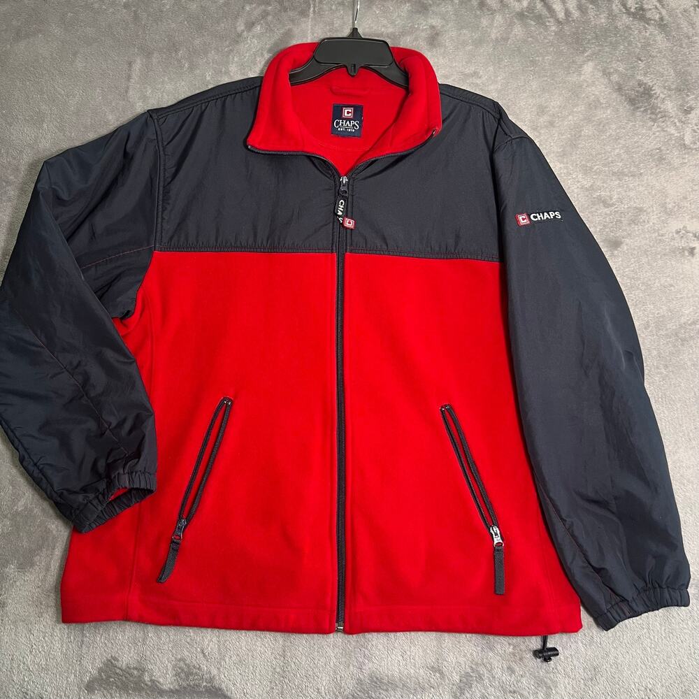Chaps Men’s XL Red Black Fleece Colorblock Full Zip Jacket Retro Outdoor